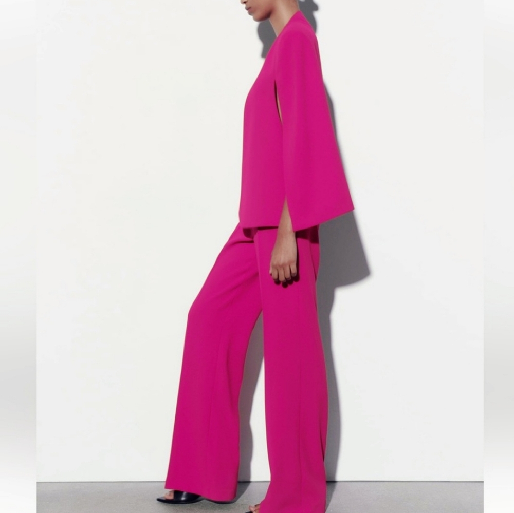 Zara 2 pieces matching set limitededition cape blazer & fluid high waist pants - Picture 3 of 12